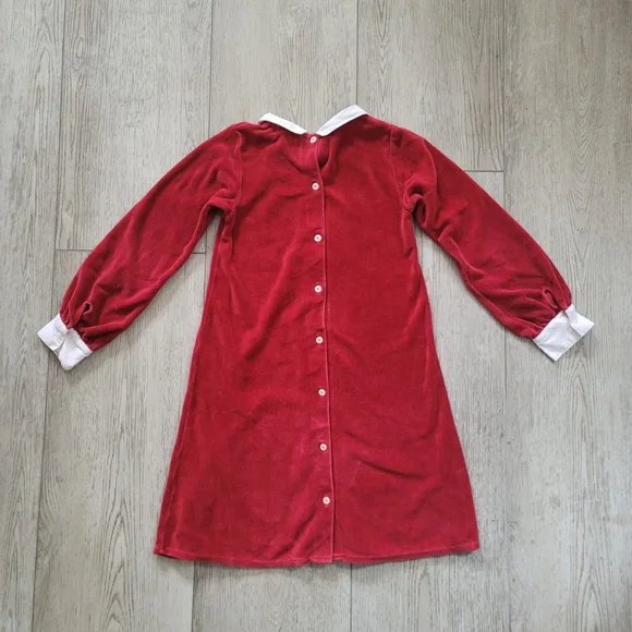 Ralph Lauren Girls' Red Velour Peter Pan Collar Button Back Dress 6Y